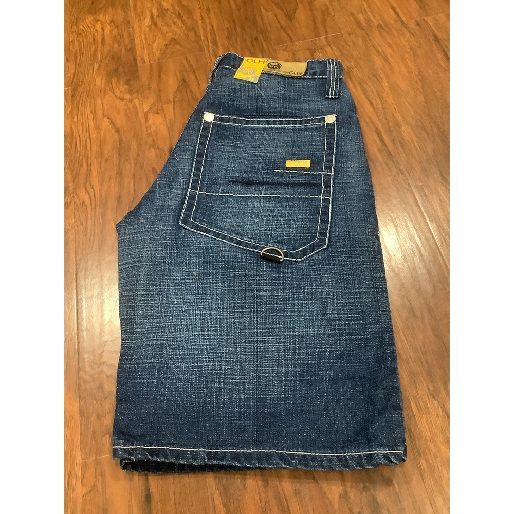 VINTAGE Jean Shorts Mens 32 Blue CLH Hip Hop Embroidered Baggy Skater Jorts 90s